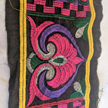 Black Fabric Lace With Embroidery In Pink, Purple, Green